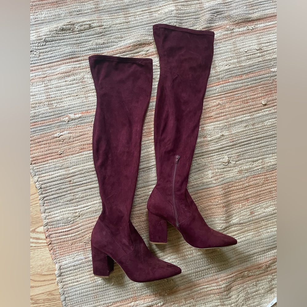 Over the knee suede boots burgundy/maroon